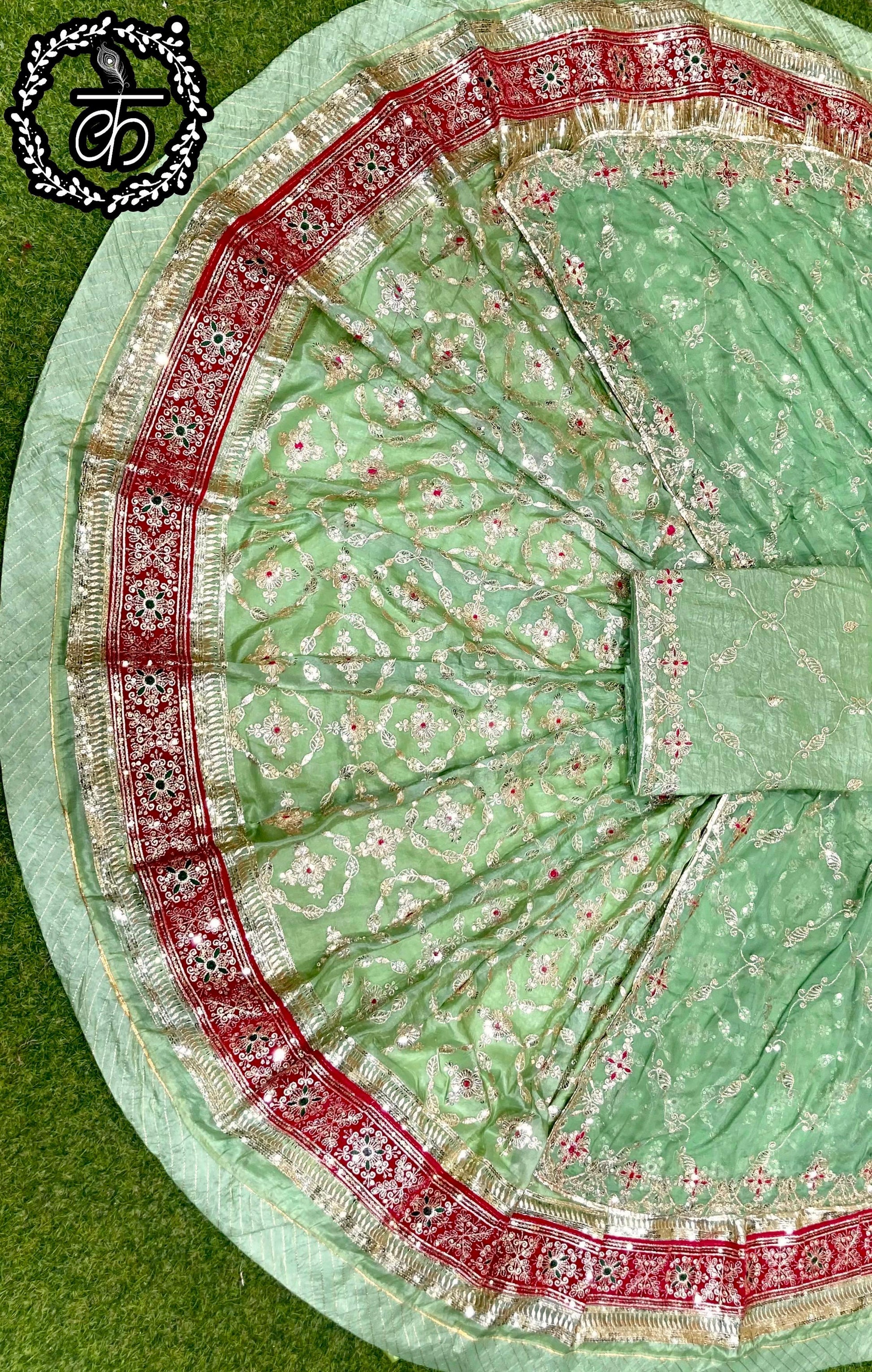 Green designer odhani detail from luxury Rajputi poshak