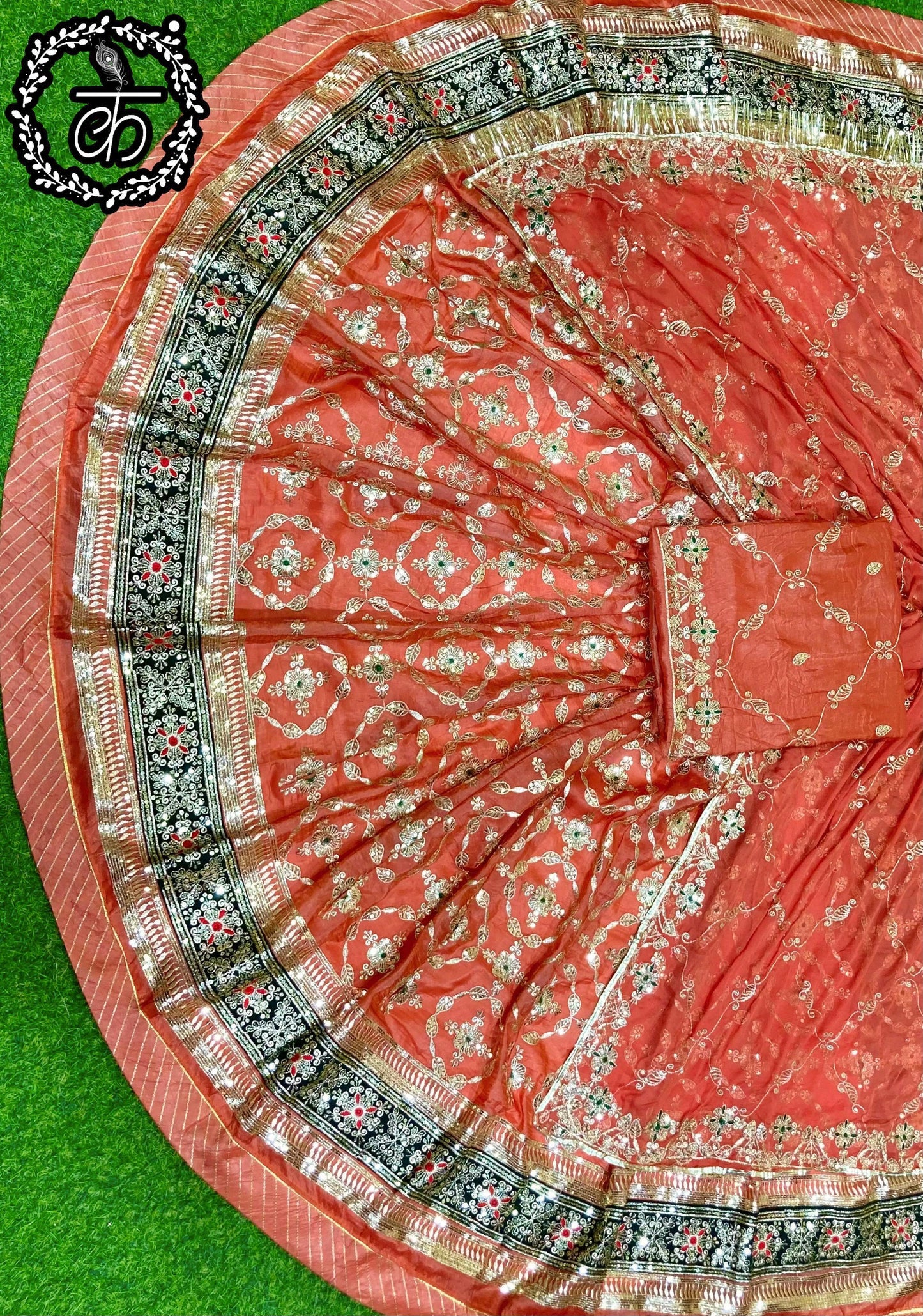 Orange traditional odhani design for luxury Rajputi poshak
