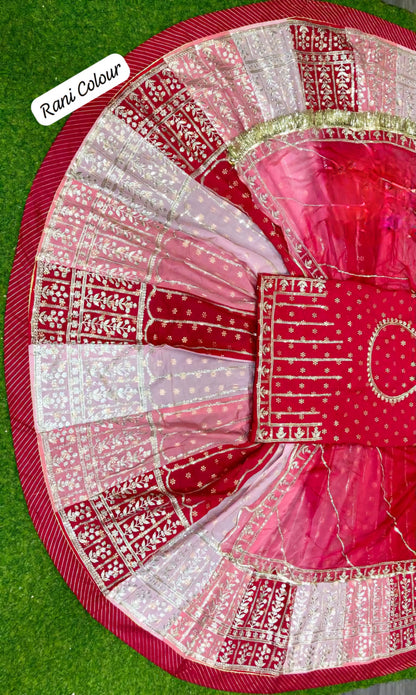 Red and pink odhani with zari and sequin work for Rajputi poshak