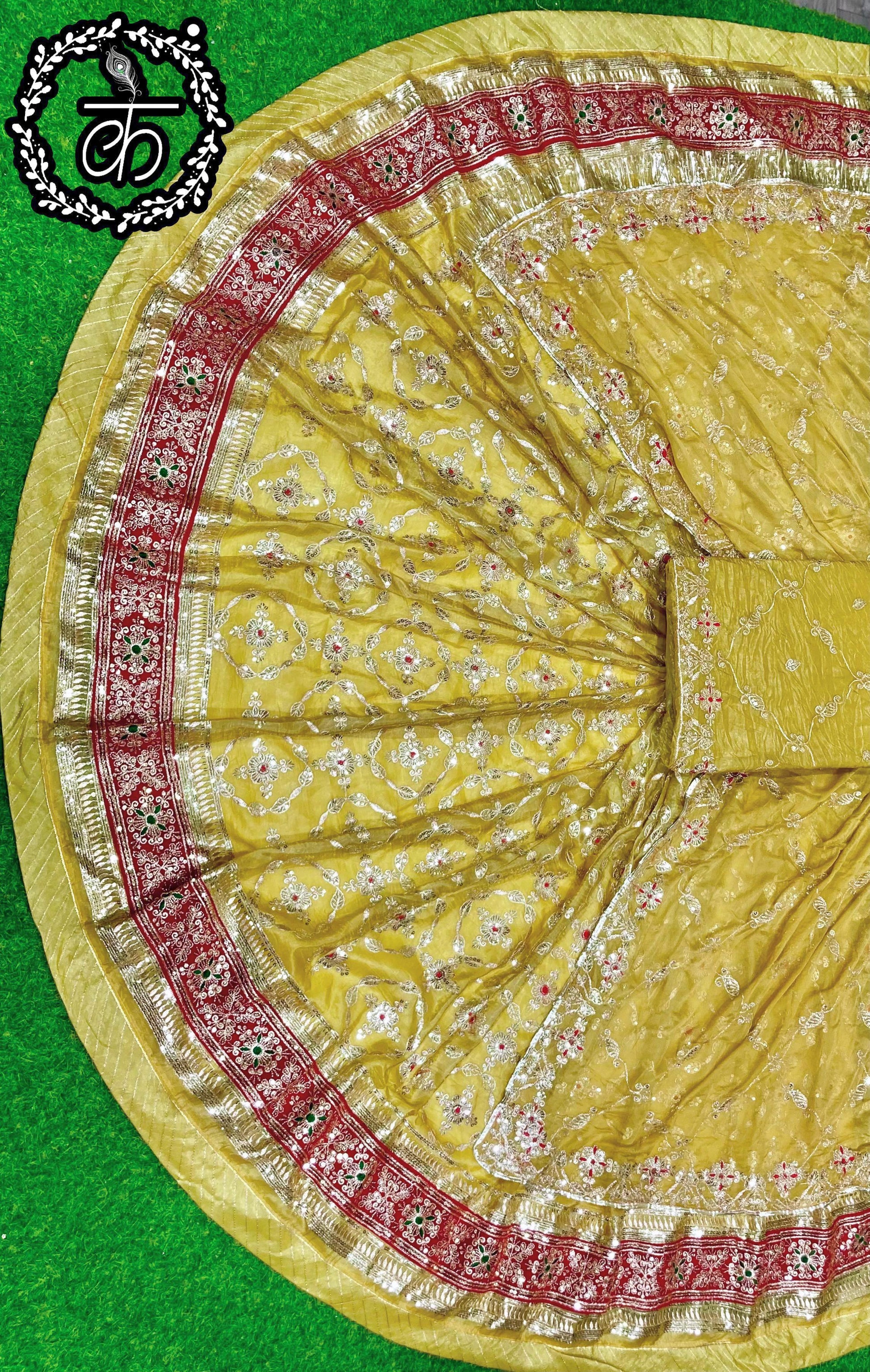 Yellow odhani with gold detailing for Rajputi poshak