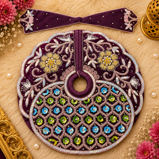 Rajsi Neelkamal Heavy Embroidery Sequence Work Laddu Gopal Poshak in Plum Purple
