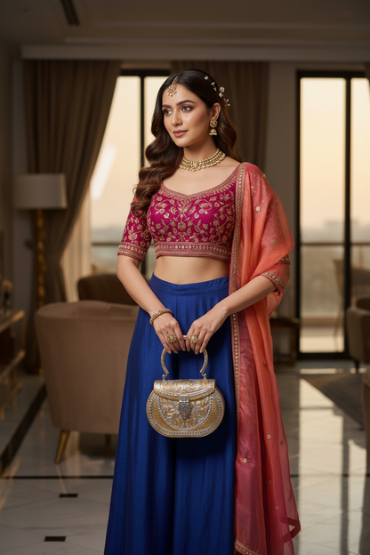 Rajwadi antique brass clutch styled for a traditional wedding