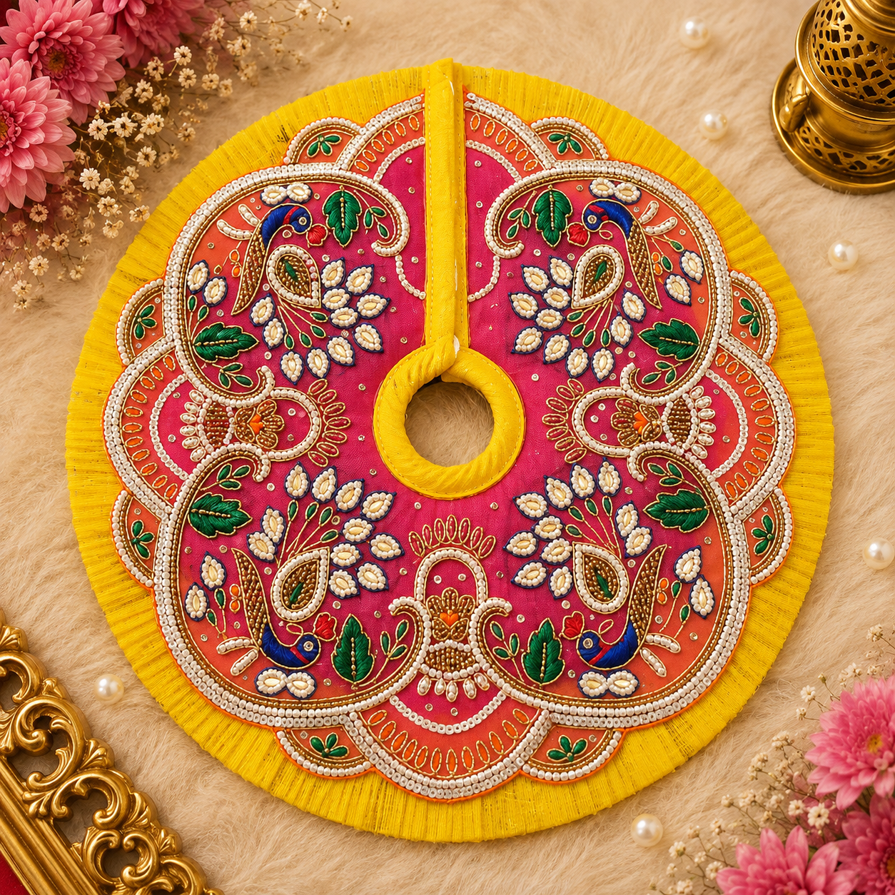 Rajwadi Morbagh Heavy Embroidery Sequence Work Laddu Gopal Poshak with Peacock Design