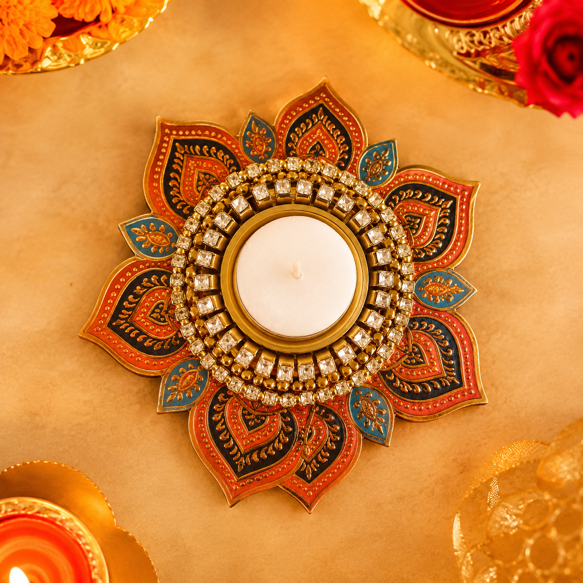 Decorative MDF Rangoli tealight holder set