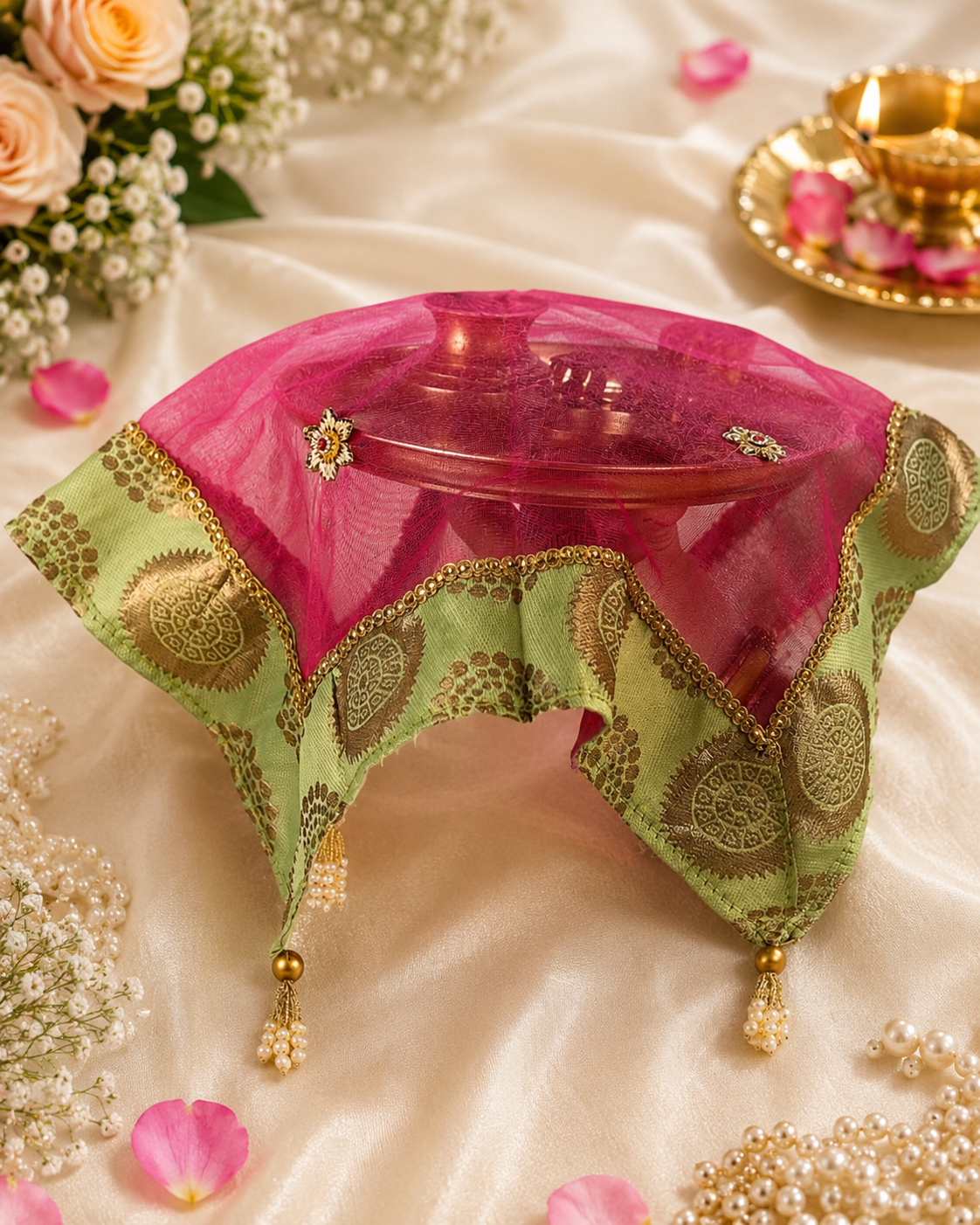 Rani Pink handcrafted Pooja Thali Cover