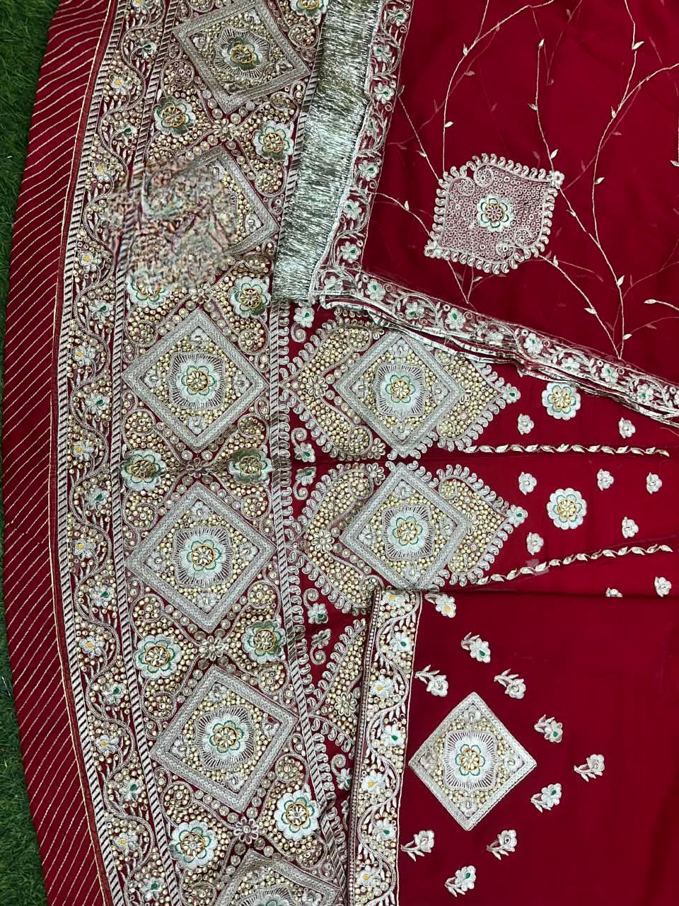 Red Rajasthani Poshak with heavy Zari and stone work for women