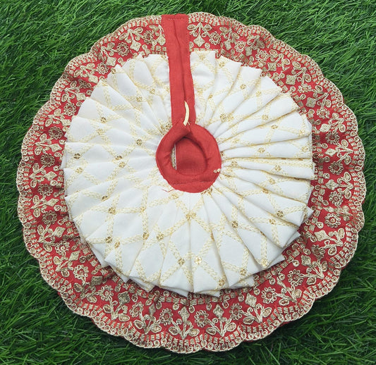 Red White Ladoo Gopal Poshak with Floral Embroidery