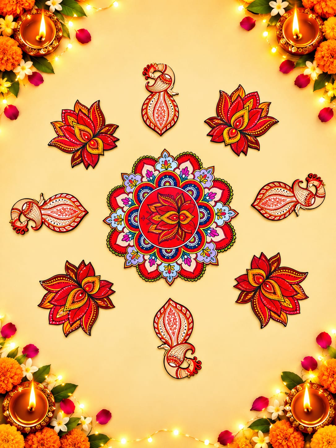 Reusable MDF wooden rangoli set for Diwali decoration