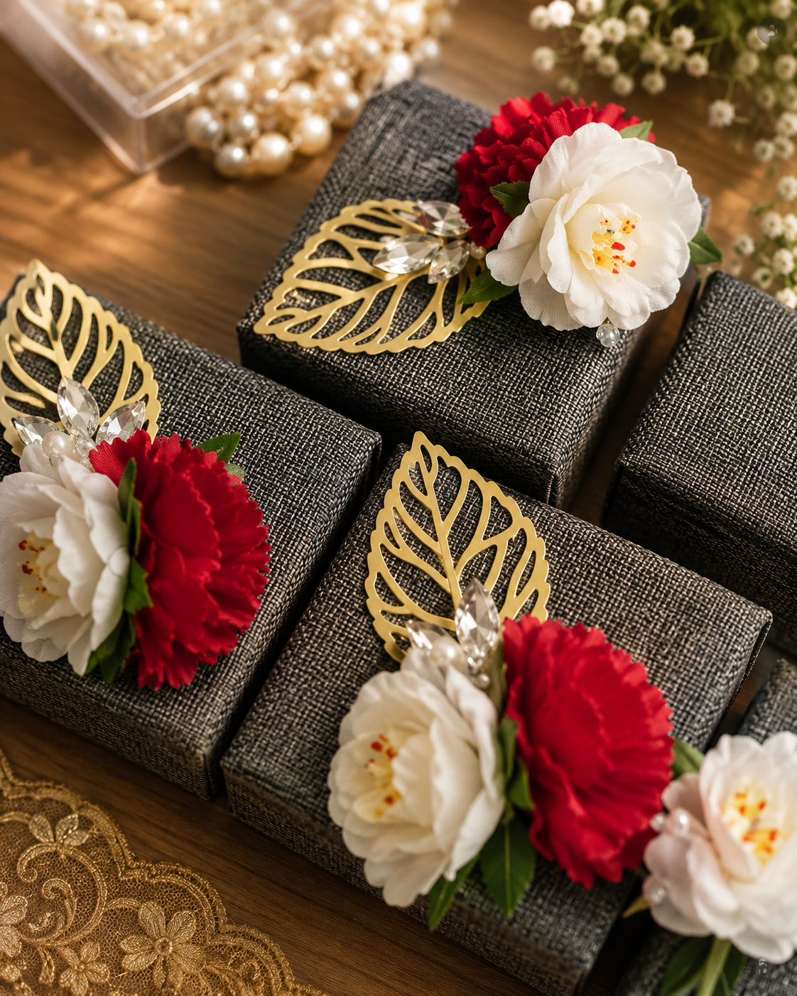 Ring and coin box styled as an elegant wedding return gift