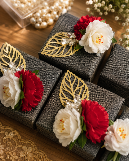 Ring and coin box styled as an elegant wedding return gift