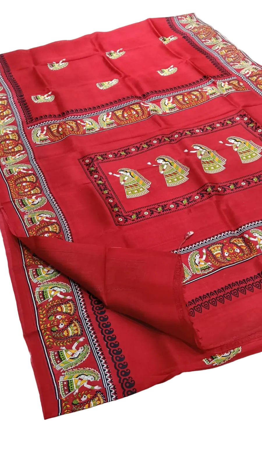 Katan Silk Madhubani Print Pure Silk Saree – Premium Artistic Saree