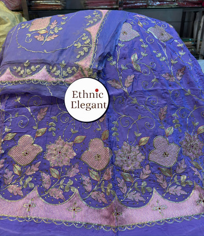 Natural Silk Rajputi Poshak with Pure Odhna | Heavy Patch Work Handcrafted Outfit
