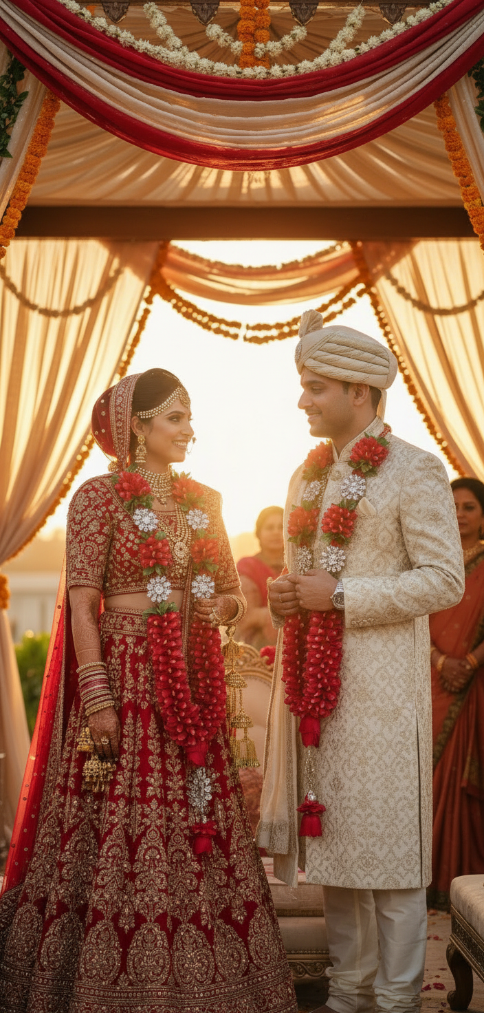 Fresh Flower Fancy Wedding Garland Varmala Pair for Bride & Groom – 5.5 ft