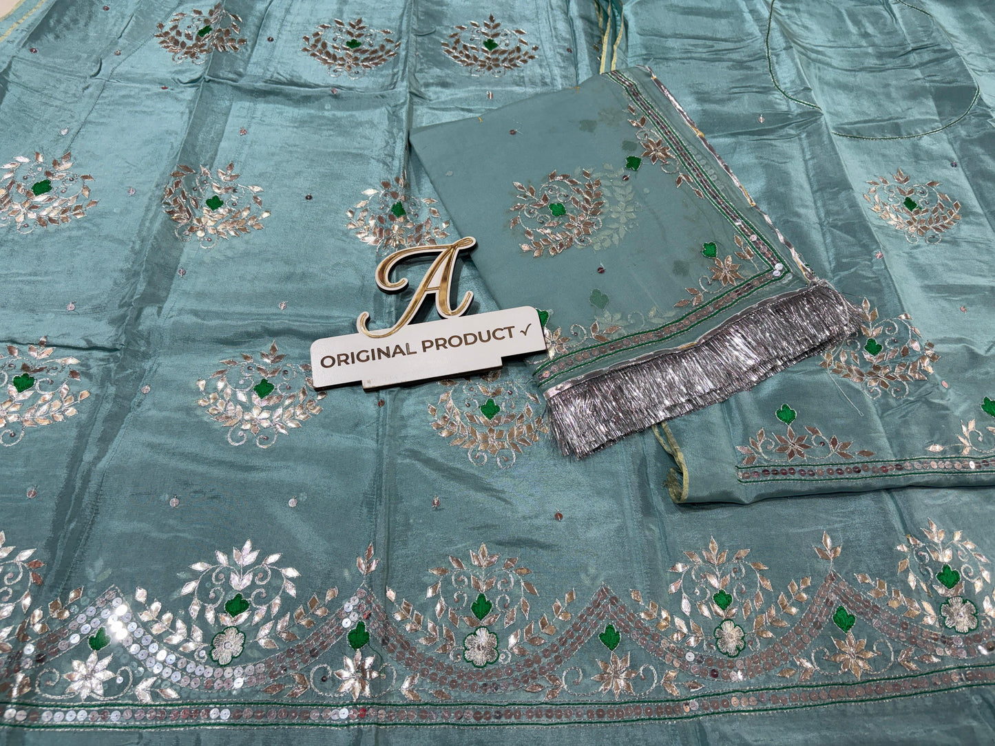 Upada Crepe Thakurji Rajputi Poshak – Pure Odhani with Aari & Silver Gota Patti Handwork (Unstitched)