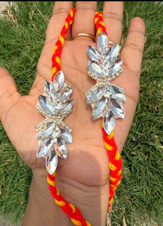 Elegant diamond stone work moli kalawa rakhi pack of 1
