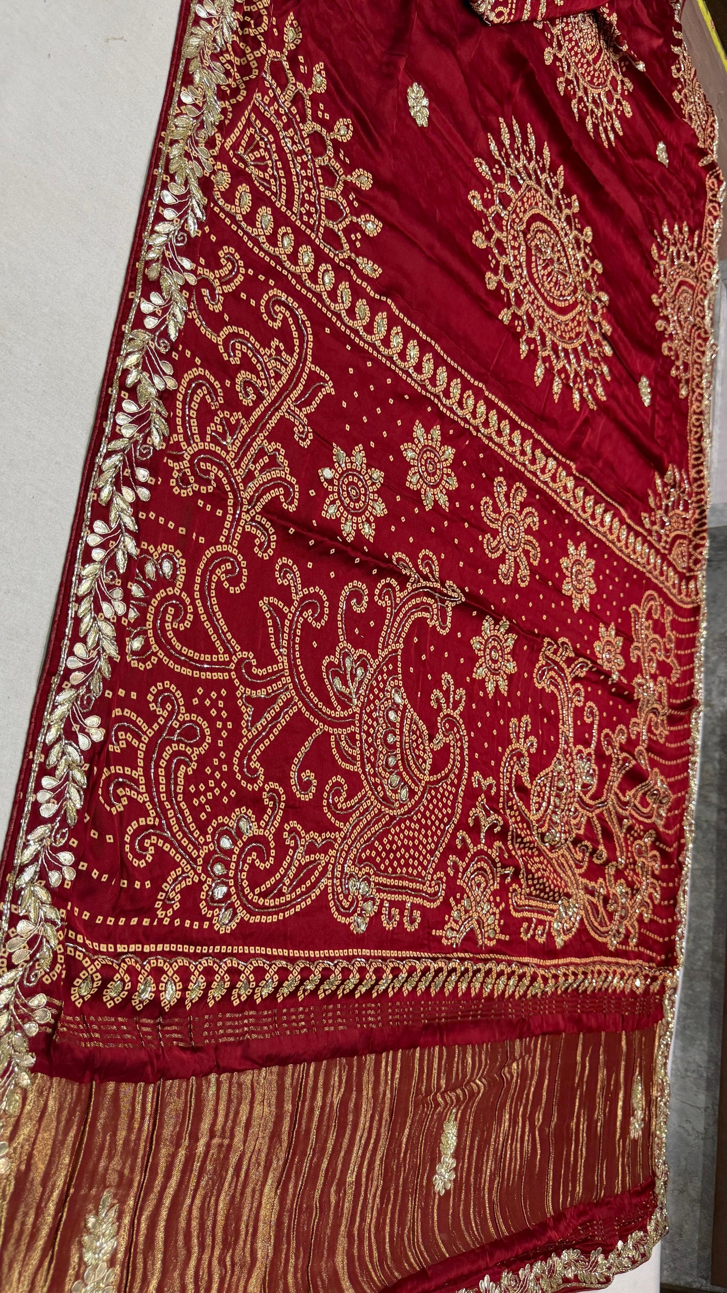 Pure Gajji Silk Lakadi Patta Bandhej Saree – Beautiful Handwork Traditional Saree