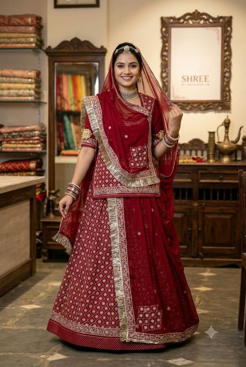 Karwa chauth special traditional Rajasthani poshak Royal Georgette Fabric with Bright Red Colour*