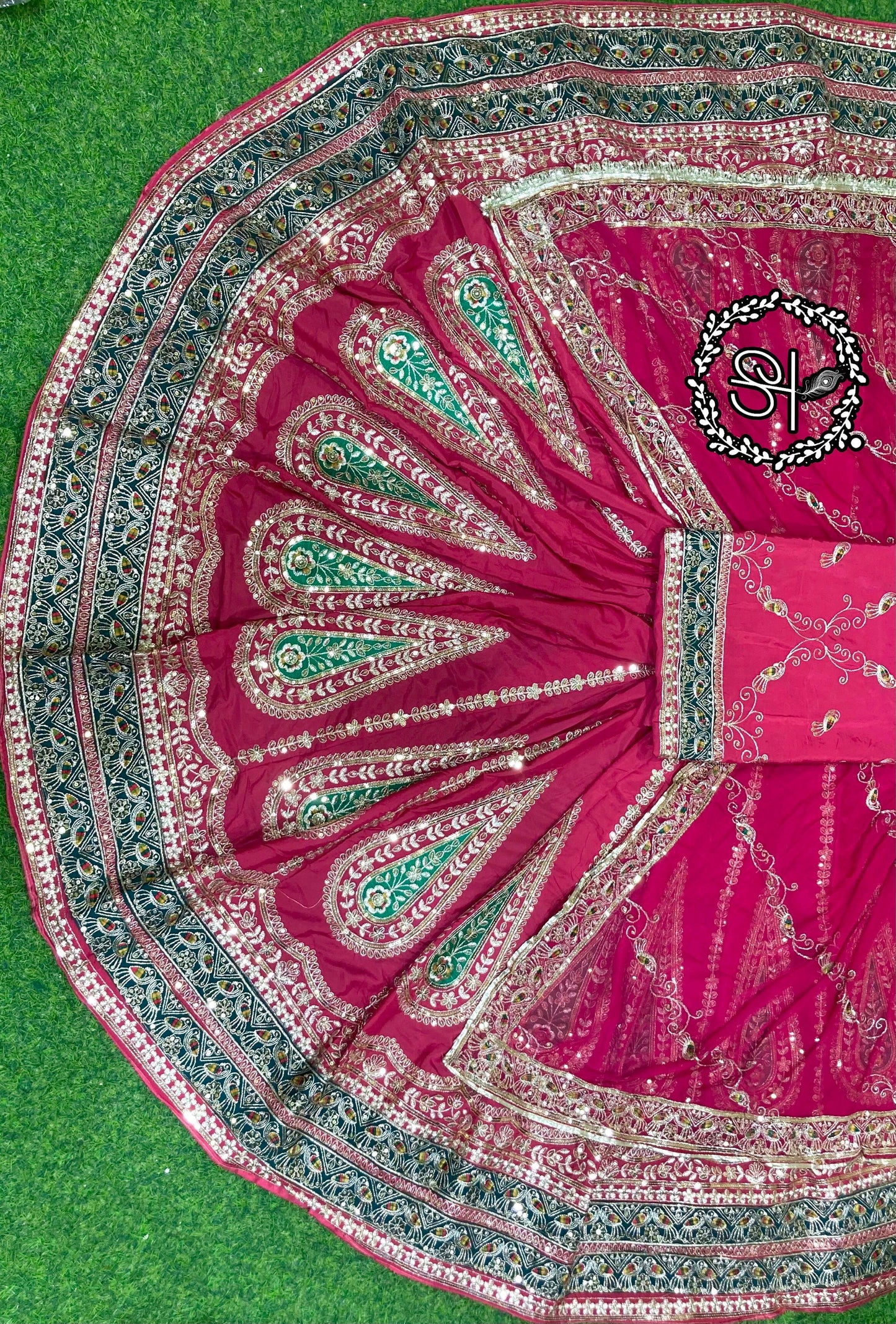 Designer Vintage Style Rajputi Poshak | Premium Crepe Silk & Humarai Pure Odhani | Heavy Zari & Velvet Patch Work