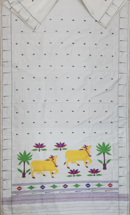 Handloom Single Muniya Pure Silk Paithani Saree | Self Border | Mulberry Silk