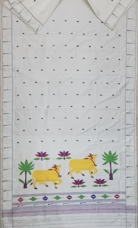 Handloom Single Muniya Pure Silk Paithani Saree | Self Border | Mulberry Silk