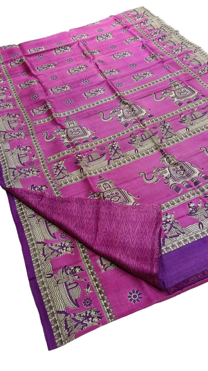 Katan Silk Madhubani Print Pure Silk Saree – Premium Artistic Saree