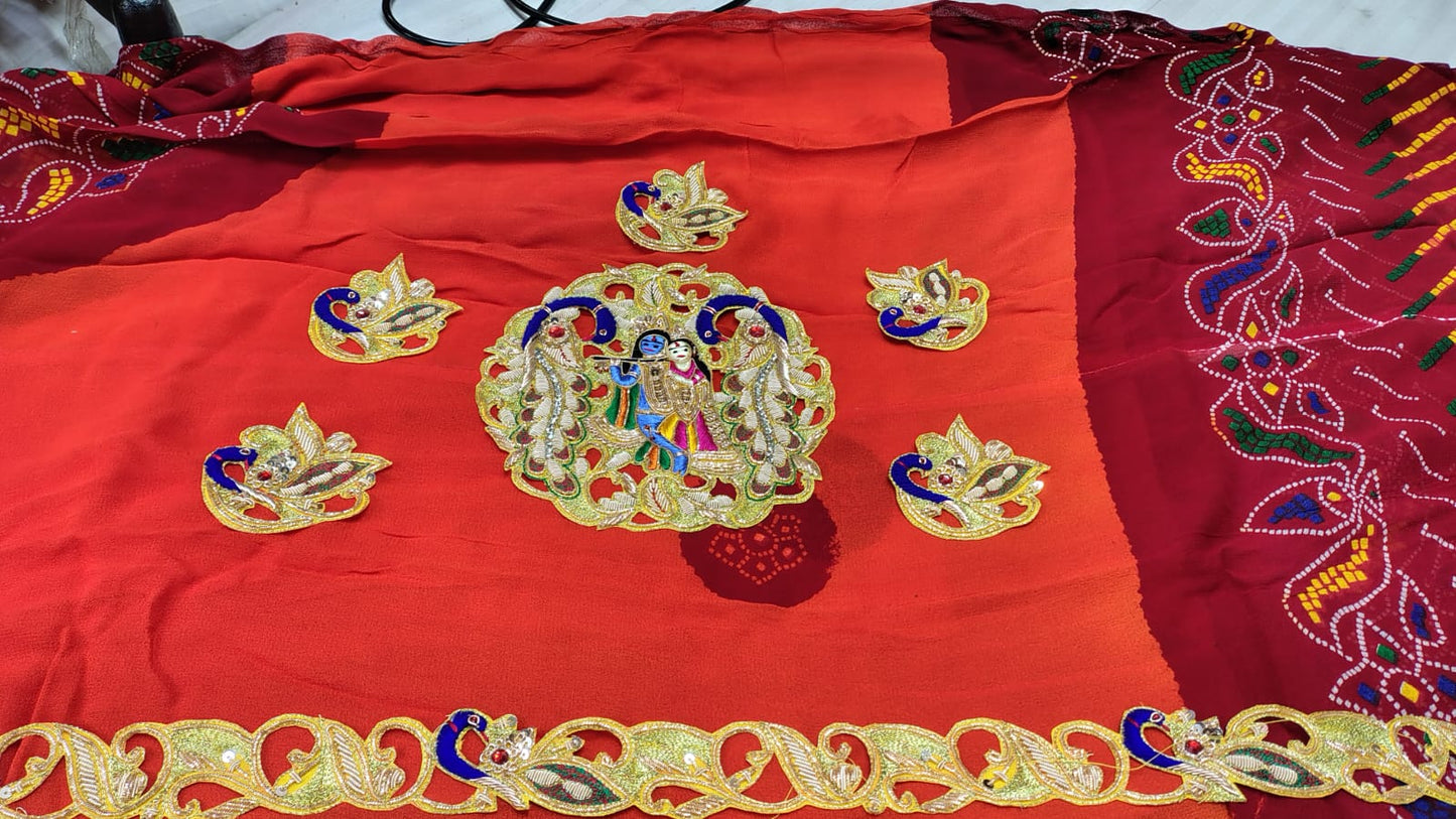 Traditional Pila Chunri –   Ojaria with Kolkata Zardosi Handwork