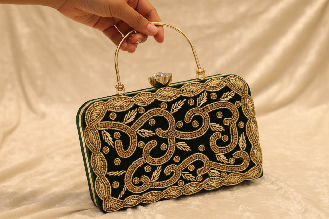 Elegant Metallic Gold Shimmery Party Clutch