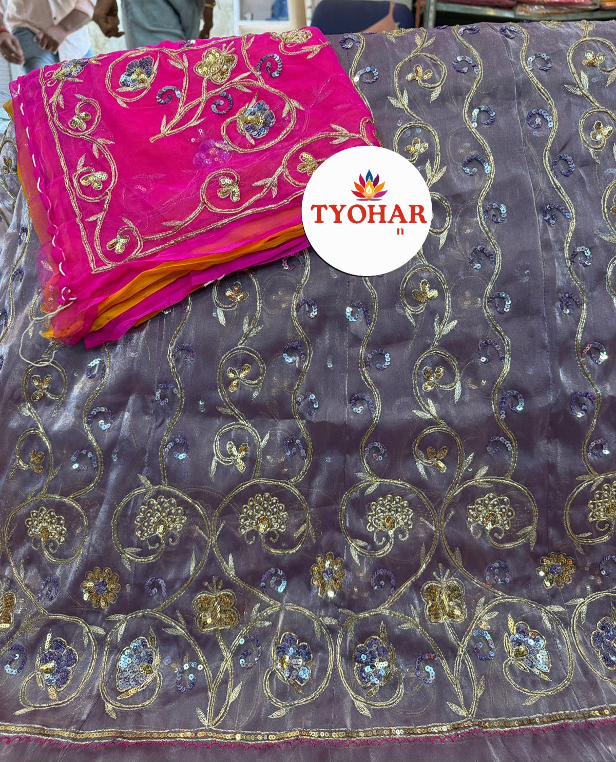Heavy Bember Satin Thakurji Poshak with Pure Odhna | Aari Taari Dabka Handwork Dress