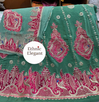 Natural Silk Thakurji Poshak with Pure Odhna | Original Copper Handwork | Heavy 4-Side Border | Unstitched