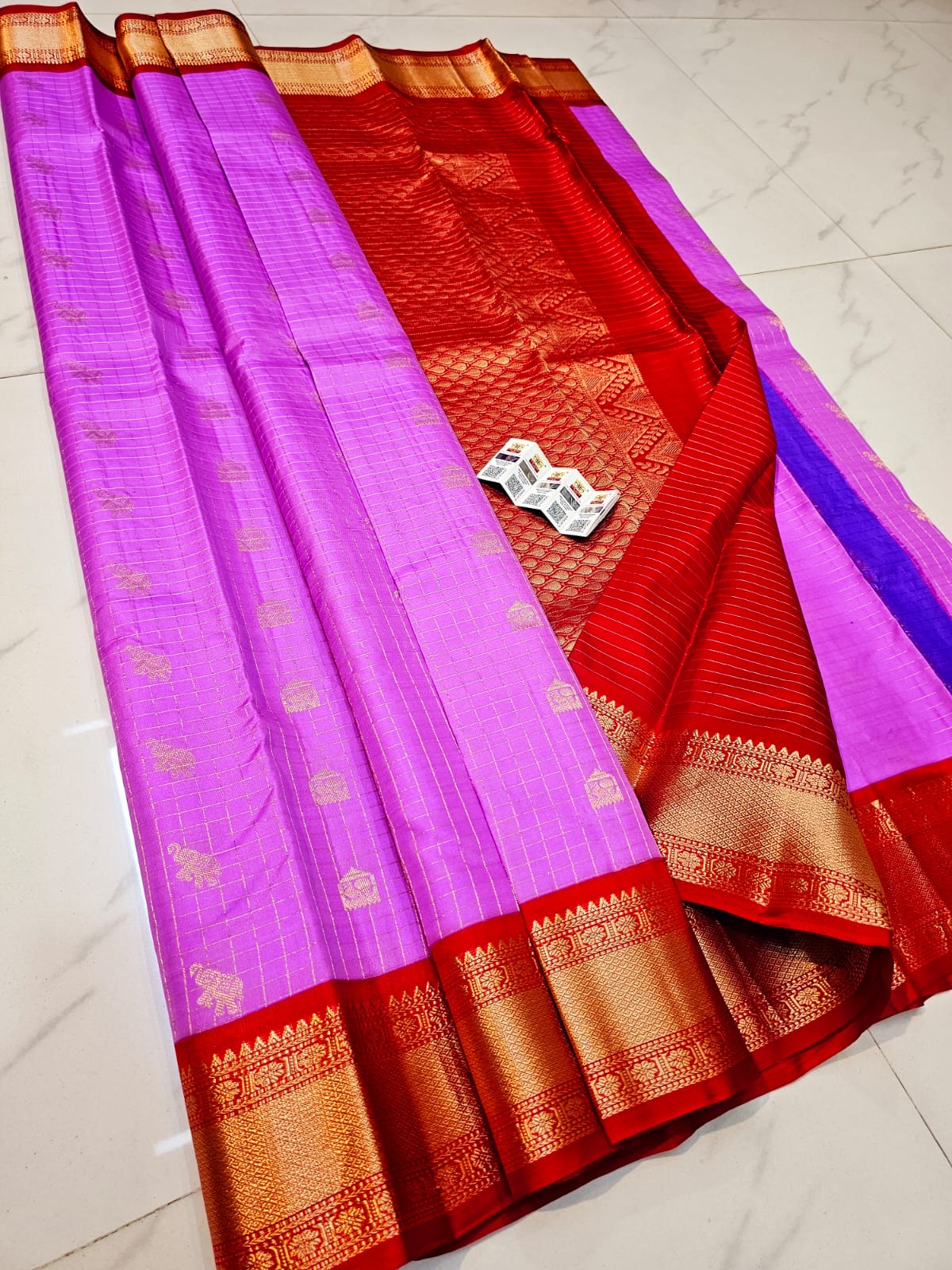 Pure Kanjivaram Silk Saree with Fancy Gap Border – Kanjipuram Silk Mark Certified