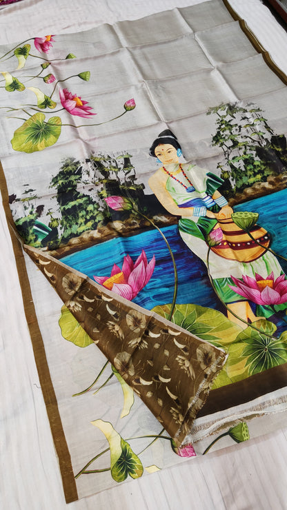 Digital Print Pure Katan Silk Saree | Silk Mark Certified