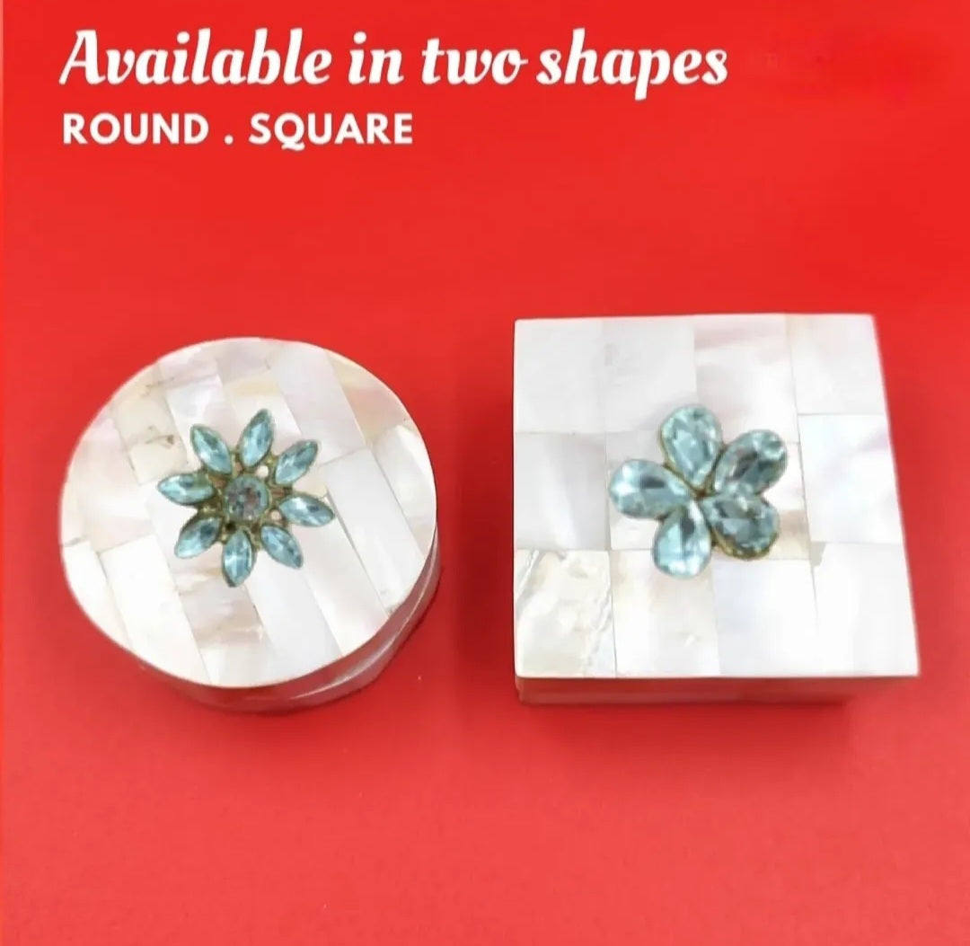 Mother of Pearl Coin Jewelry Box (2 inch) – Round & Square Mini Storage Box for Rings, Coins & Gifting