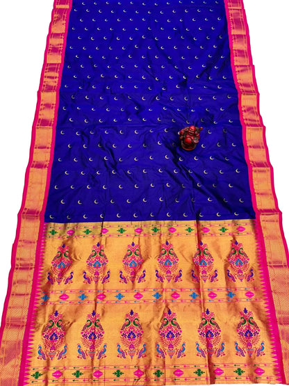 Pure Silk Maharani Pallu Paithani Saree | Handwoven Chandrakor Butti Designer Saree
