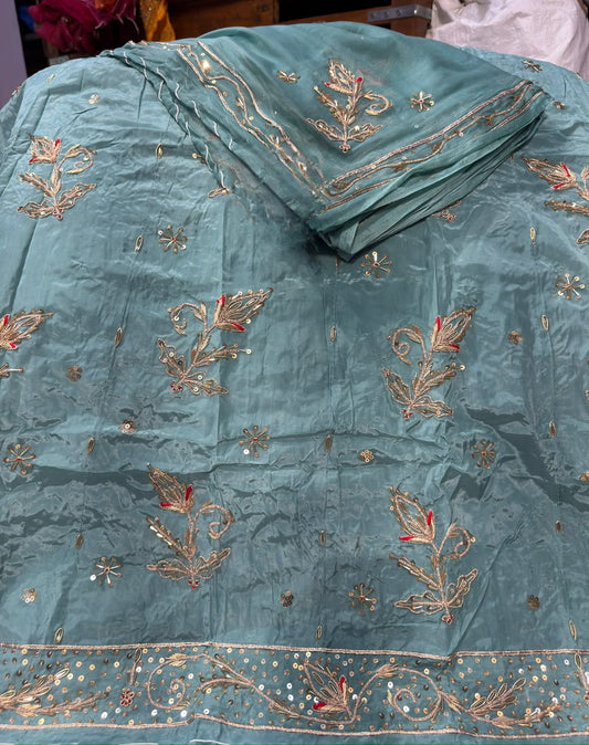 Boutique Rajasthani Poshak –  Hamrahi pyor odhna Natural Silk with Dabka Jardoji hand work Poshak  CODE:SJ