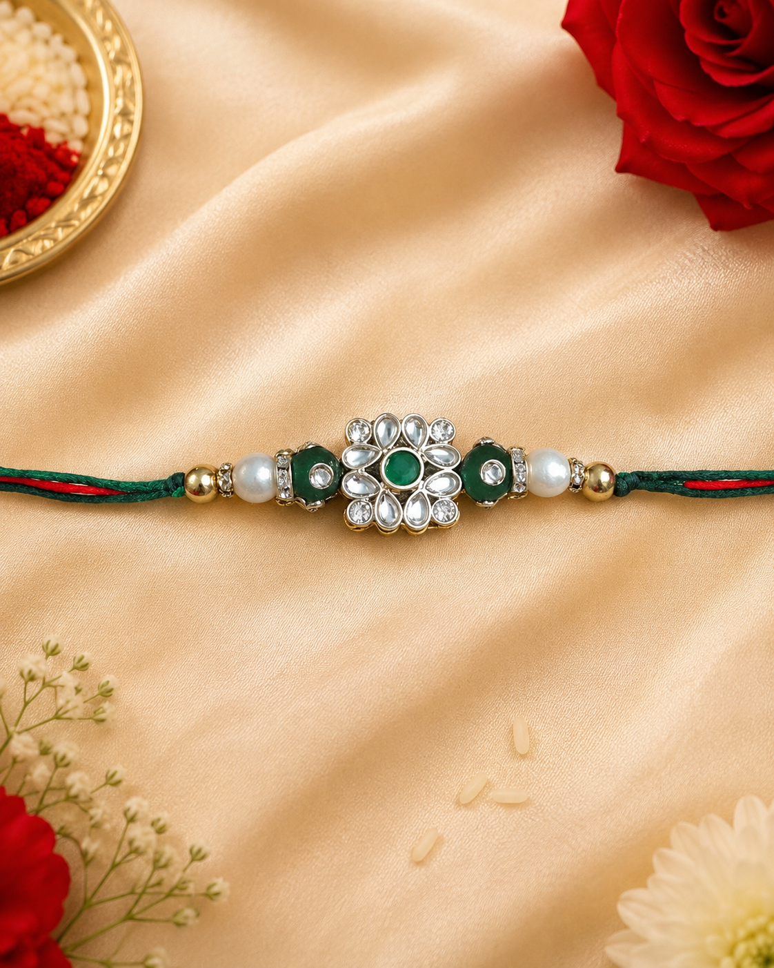 Designer kundan work stone Rakhi (pack of 1) Multicolour