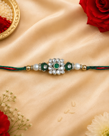 Designer kundan work stone Rakhi (pack of 1) Multicolour