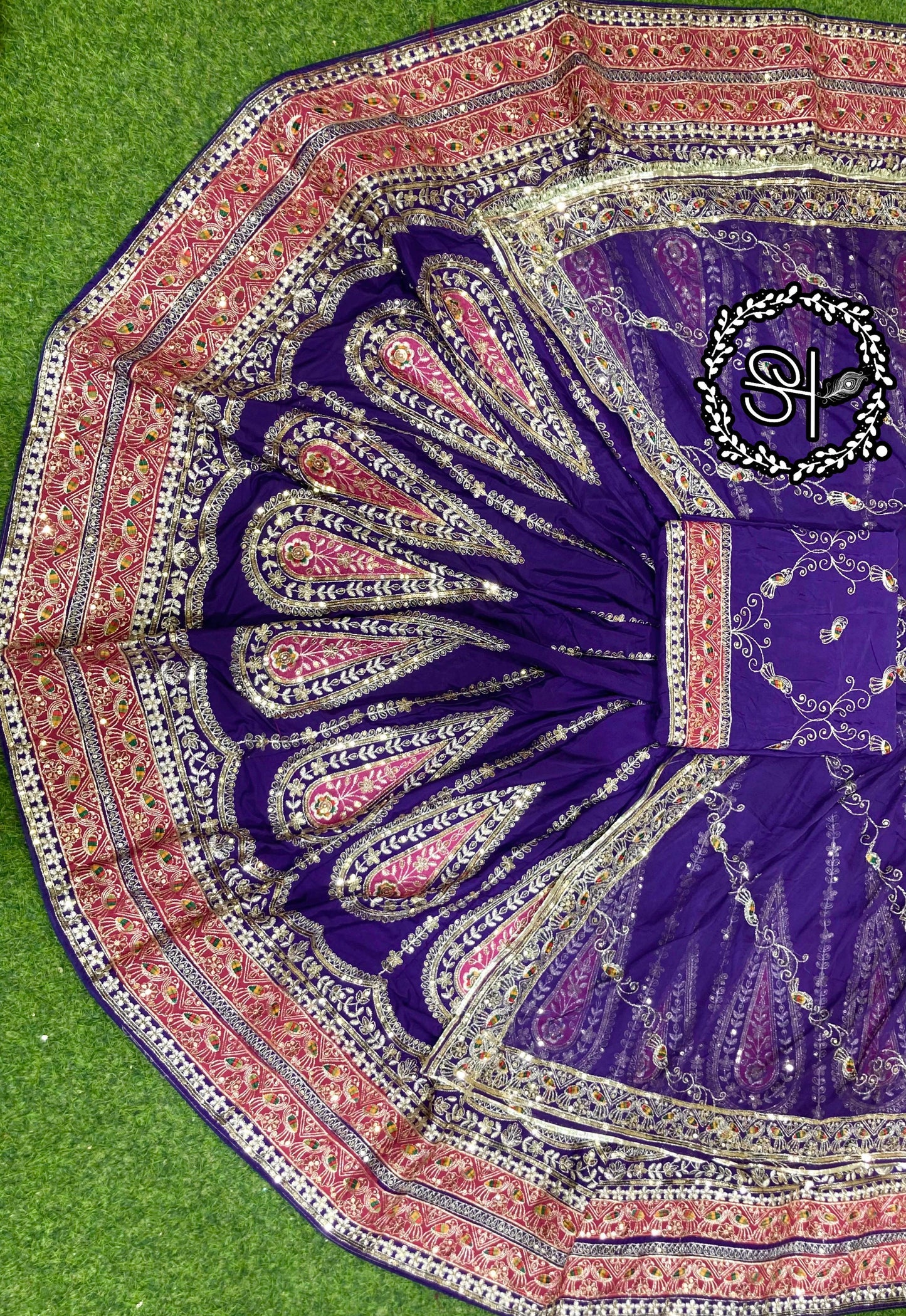 Designer Vintage Style Rajputi Poshak | Premium Crepe Silk & Humarai Pure Odhani | Heavy Zari & Velvet Patch Work