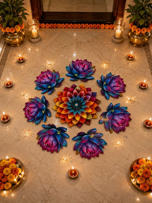 Decorative 3D Lotus Designer MDF Reusable Beautiful Rangoli set