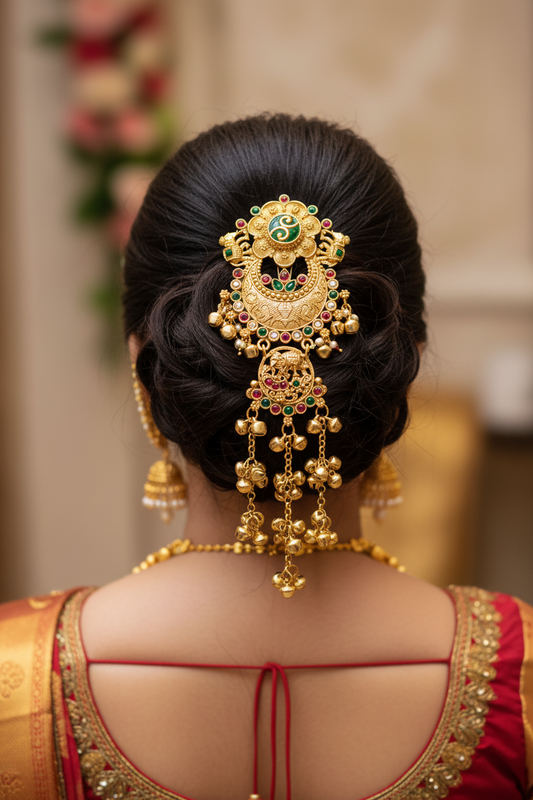 Maharani Temple Art Hair Ornament Brooch | Traditional Ethnic Hair Accessory