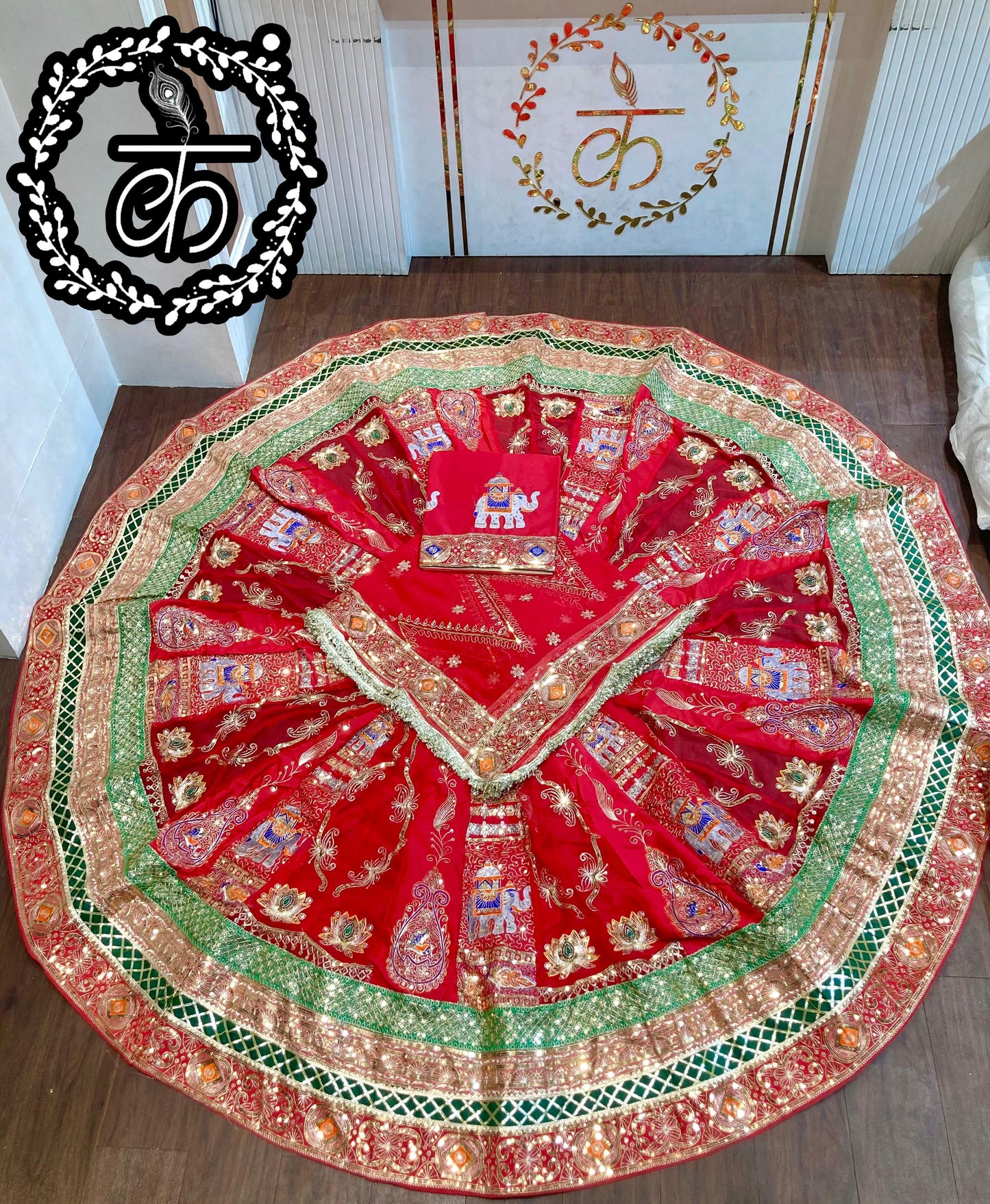 Royal Rajwadi 7 MTR Gher Designer Lehenga Poshak – Premium Georgette with Heavy Odhani & Gotta Work
