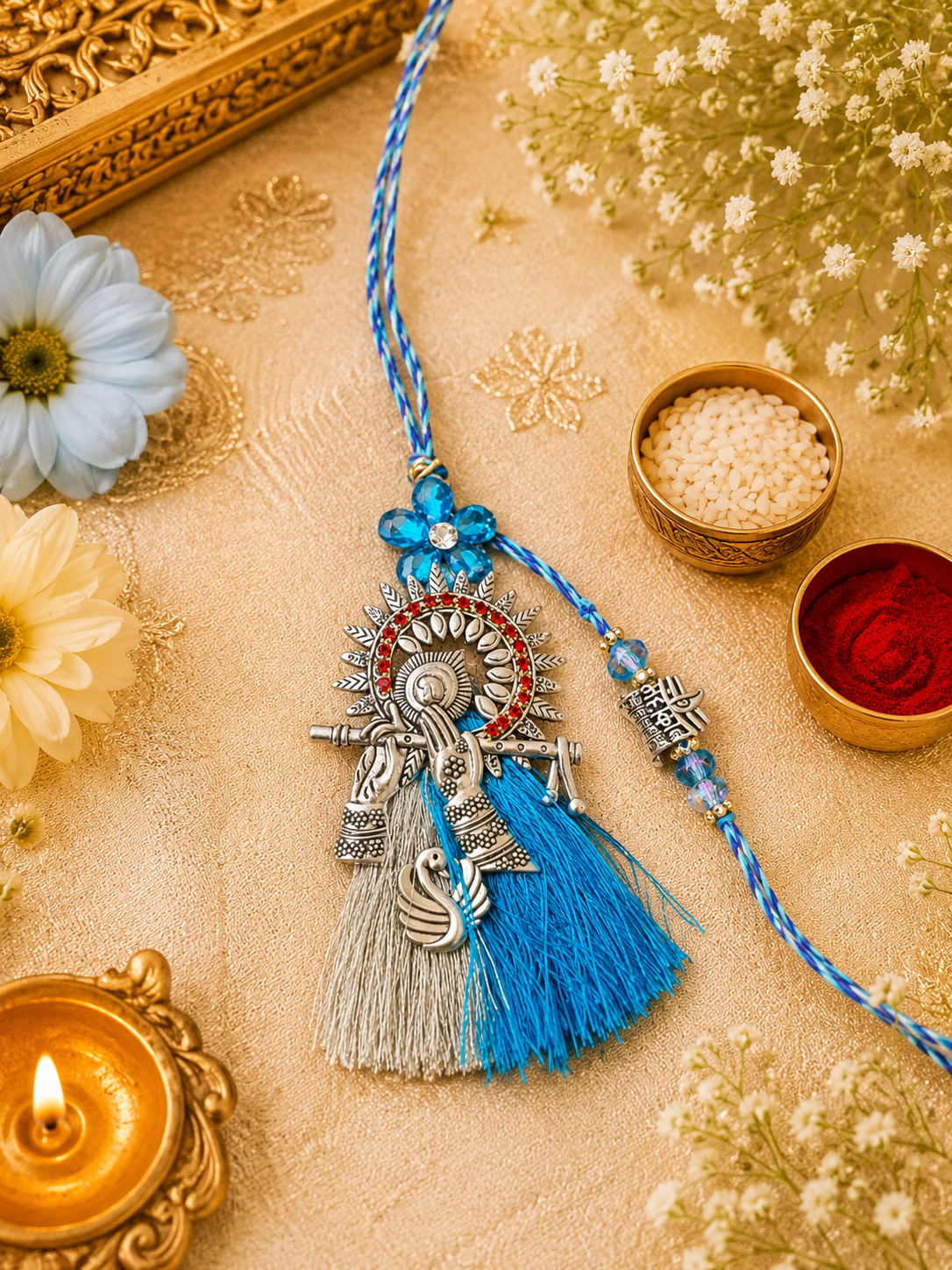 Shiv Krishna Auspicious Bhaiya Bhabhi Rakhi Set | Designer Lumba Rakhi for Brother & Bhabhi (Pack of 1 Pair)