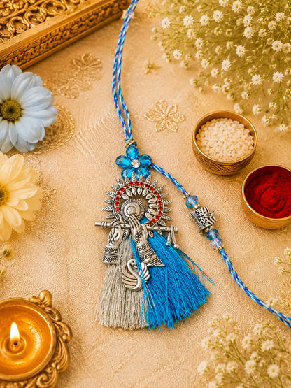 Shiv Krishna Auspicious Bhaiya Bhabhi Rakhi Set | Designer Lumba Rakhi for Brother & Bhabhi (Pack of 1 Pair)