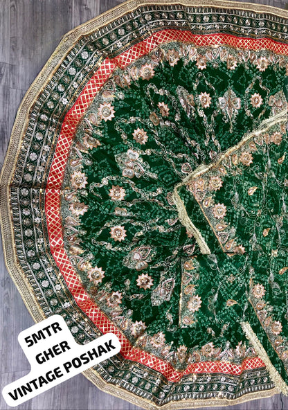 Vintage Rajputi Chunri Silk Poshak with Heavy Zari & Jaal Work – Royal Boutique Edition