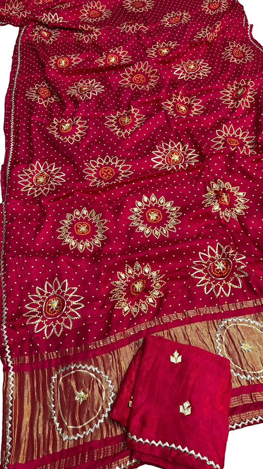 Pure Modal Gajji Silk Saree with Kachi Gota Patti Handwork – Designer Traditional Saree