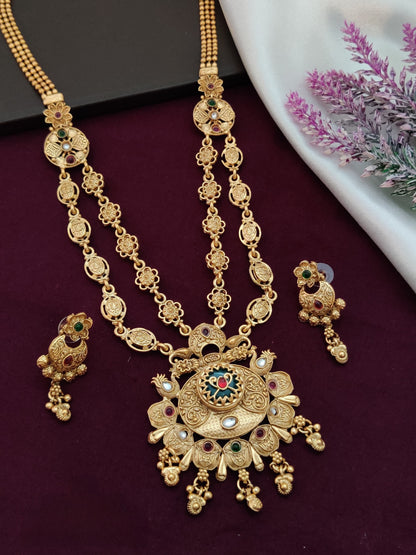 Heritage Matte Antique Rani Haar Necklace | Long Traditional Bridal Jewelry
