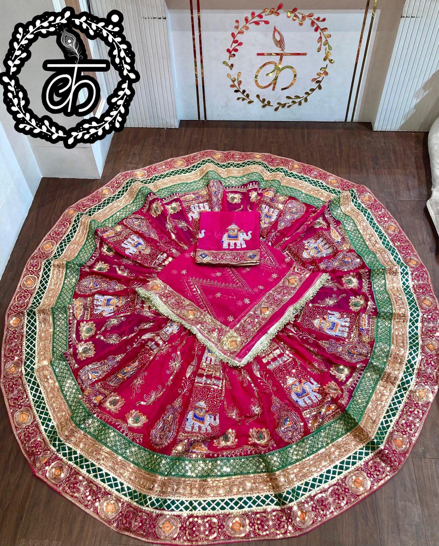 Royal Rajwadi 7 MTR Gher Designer Lehenga Poshak – Premium Georgette with Heavy Odhani & Gotta Work