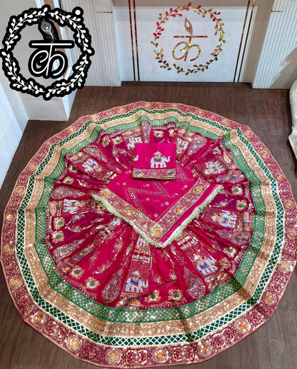 Royal Rajwadi 7 MTR Gher Designer Lehenga Poshak – Premium Georgette with Heavy Odhani & Gotta Work