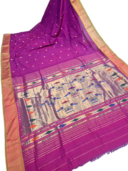 Handloom Cotton Paithani Saree – Lightweight Traditional Saree with Shoulder Butta & Pallu
