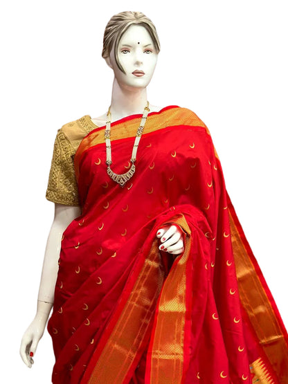 Pure Silk Handwoven Chandrakor Paithani Saree | Kadiyal Border Designer Paithani