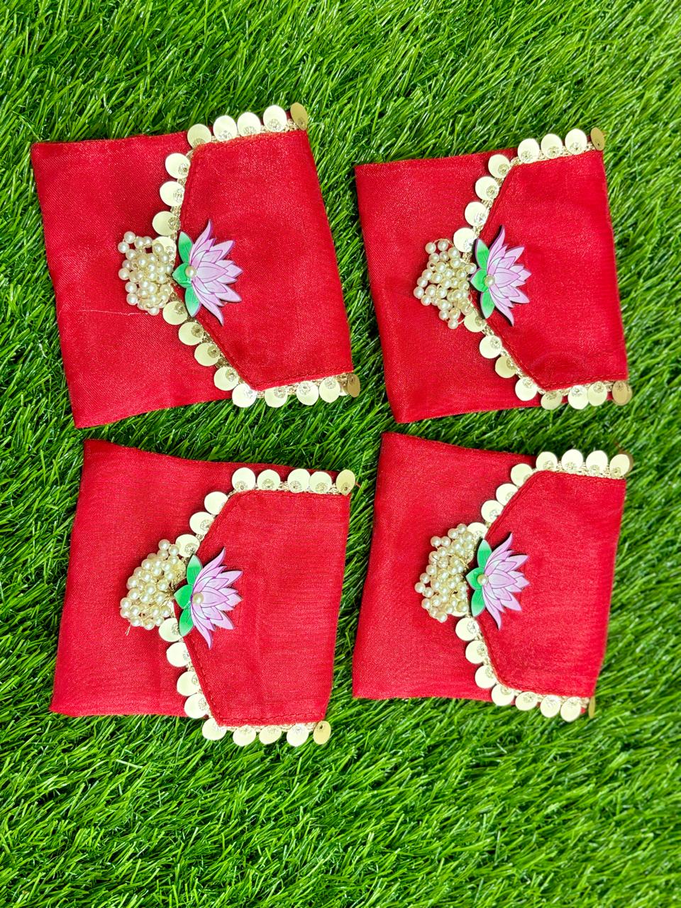 Lotus Embellished Organza Coin Pouch with Moti Latkan (Pack of 20) | Designer Shagun Bags